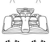 Coloriage Voiture de Formule 1 avec des drapeaux