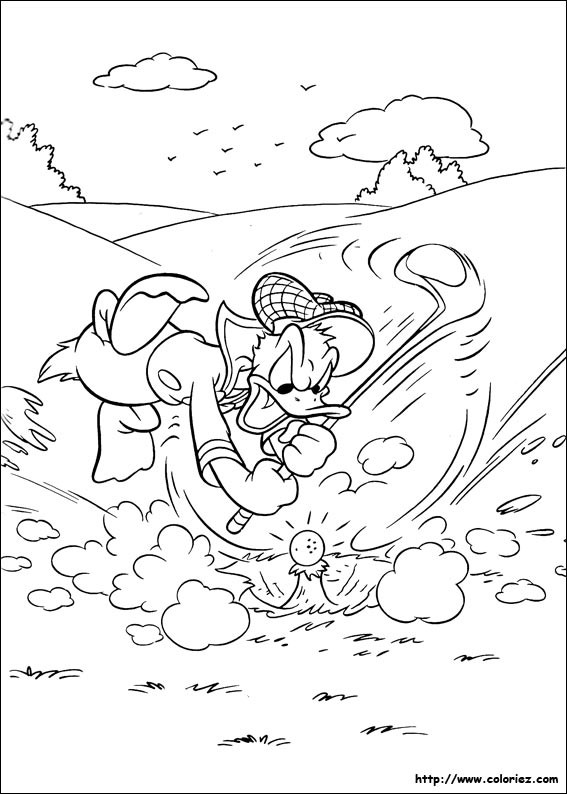 Coloriage et dessins gratuits Donald Duck au Golf humoristique à imprimer
