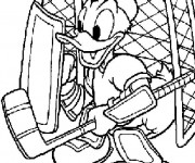 Coloriage Donald Duck gardien de Hockey