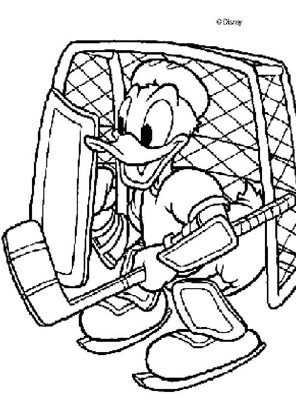 Coloriage et dessins gratuits Donald Duck gardien de Hockey à imprimer