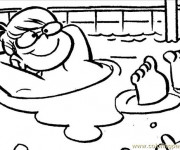 Coloriage Enfant relaxé dans le piscine