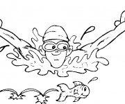 Coloriage Nageur et Poisson