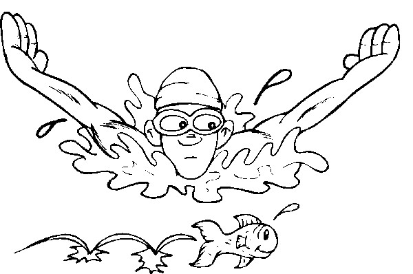 Coloriage Nageur et Poisson dessin gratuit à imprimer