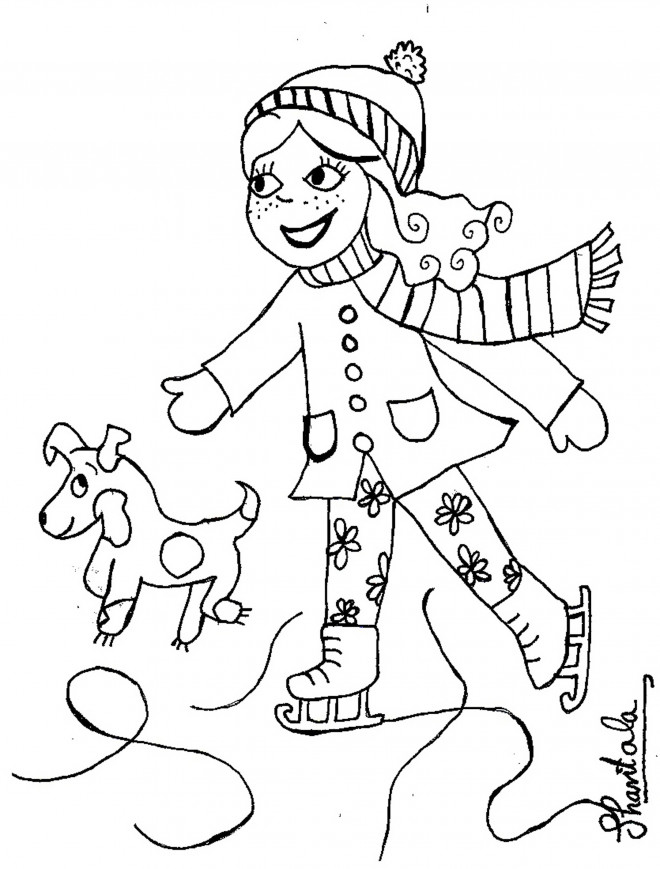 Coloriage Petite Fille Et Son Chien Patinent Dessin Gratuit