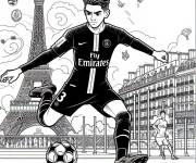 Coloriage Joueur de PSG près de la tour Eiffel