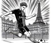 Coloriage Joueur de PSG tire le ballon à Paris