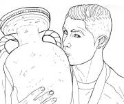 Coloriage Cristiano Ronaldo embrasse la coupe de la ligue des champions