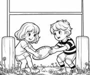 Coloriage Deux enfants jouant au rugby