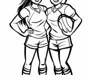 Coloriage Deux filles jouant au rugby