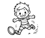 Coloriage Enfant heureux avec ballon de rugby