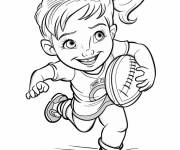 Coloriage Fille en courant avec le ballon de rugby