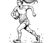 Coloriage Fille en jouant au rugby