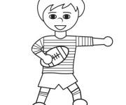 Coloriage Garcon avec ballon de rugby au crayon
