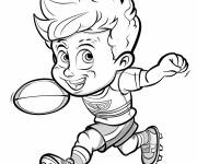 Coloriage Gar&ccedil;on heureux en jouant au rugby