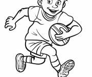 Coloriage Garcon qui court avec ballon de rugby