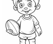 Coloriage Gar&ccedil;on souriant avec ballon de rugby