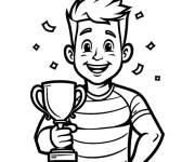 Coloriage Joueur de rugby avec un troph&eacute;e ps