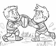 Coloriage Les deux amis se battent pour le ballon rugby