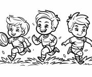 Coloriage Les petits amis en jouant au rugby