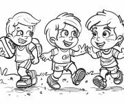 Coloriage Trois enfants jouant au rugby