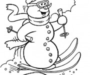 Coloriage Bonhomme de Neige fait du Ski