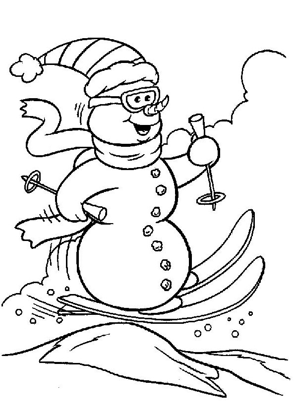 Coloriage et dessins gratuits Bonhomme de Neige fait du Ski à imprimer