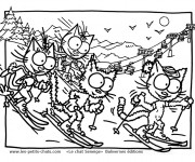 Coloriage Les Chats font du Ski