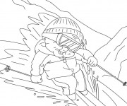 Coloriage Ski dans La montagne neigeux