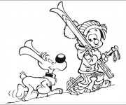 Coloriage Skieur et son chien dessin anim&eacute;