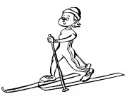 Coloriage Skieuse vecteur noir
