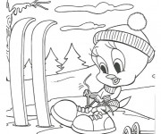 Coloriage Tweety Skieur