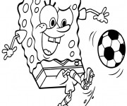 Coloriage Soccer Spongebob qui dribble le ballon