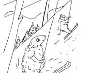 Coloriage et dessins gratuit Animaux et le remonte pente sur neige à imprimer