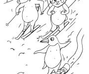 Coloriage et dessins gratuit animaux s'amusent sur la neige en snowboard à imprimer