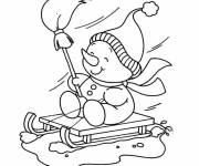 Coloriage Bonhomme de neige sur la luge