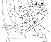 Coloriage Chat fait du Saut &agrave; ski