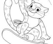 Coloriage Chat fait du Surf des neiges