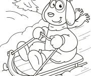 Coloriage Chien rigolo &agrave; la luge cp