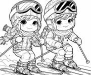 Coloriage Des enfants skieurs se profitent de l'hiver