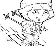 Coloriage Dora fait du Ski