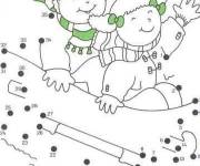 Coloriage et dessins gratuit Enfants &agrave; la luge &agrave; relier en points à imprimer