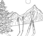 Coloriage Equipement de skie plant&eacute; sur la neige