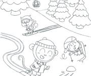 Coloriage et dessins gratuit Famille de singe font le sport d'hiver à imprimer