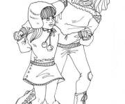 Coloriage Femme avec sa petite fille et le sport d'hiver