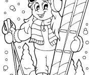 Coloriage Fille en &eacute;quipements de Sports d'hiver