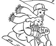 Coloriage Fille et son chien font de Ski