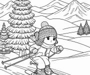 Coloriage Fille faisant du ski à télécharger
