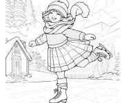 Coloriage Fille fait de ski dans la foret