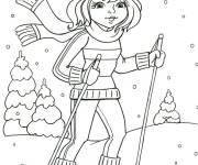Coloriage Fille mignonne fait du ski de cartoon