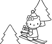 Coloriage Hello Kitty fait du ski